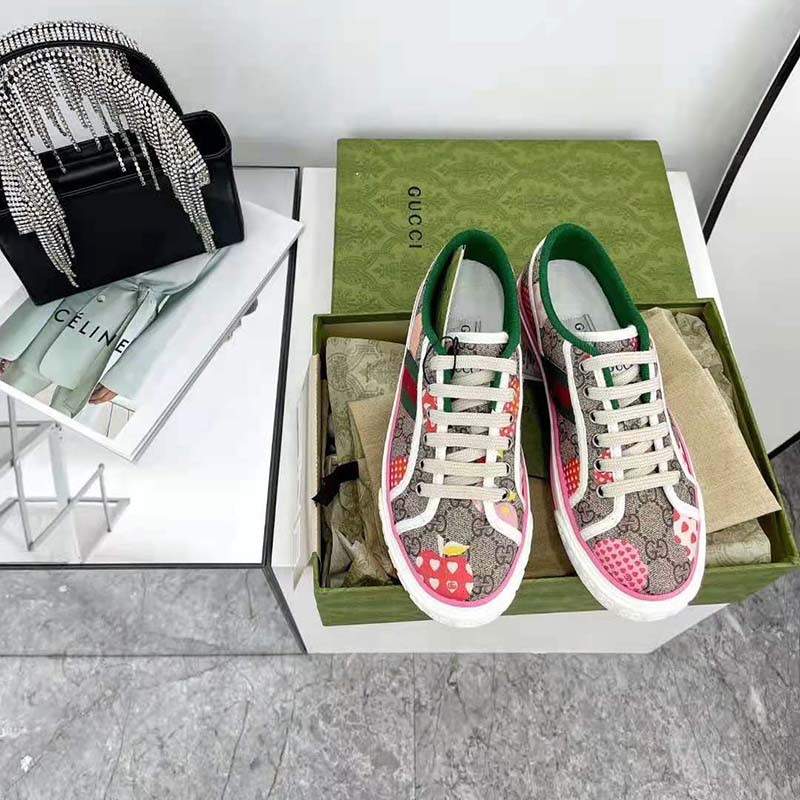 G*u*i gg women G*u*i les pommes sneaker beige and ebony gg supreme canvas