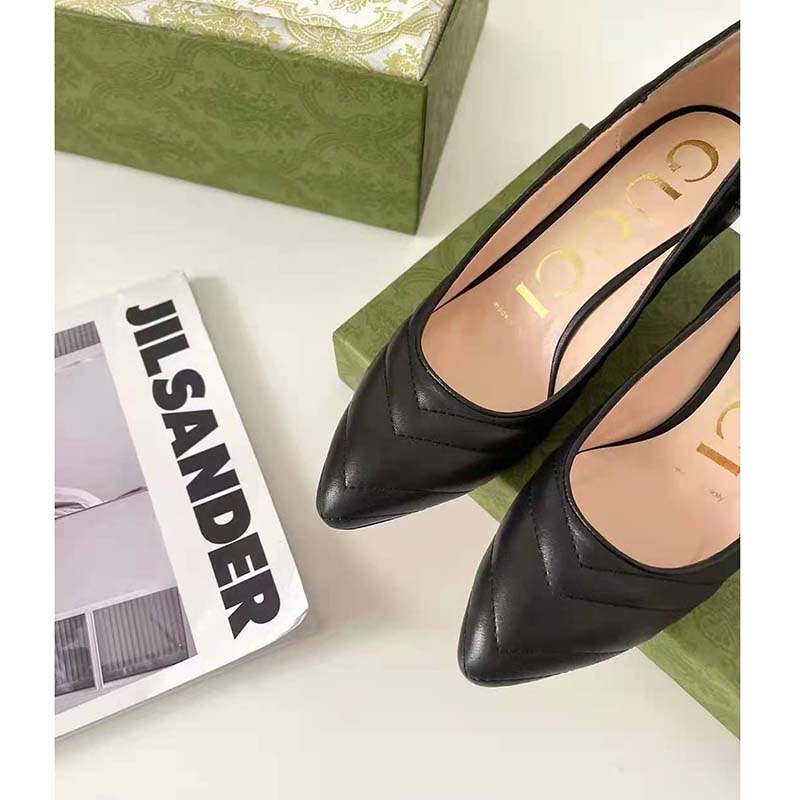 G*u*i gg women matelassé pump black matelassé chevron leather 10 cm heel