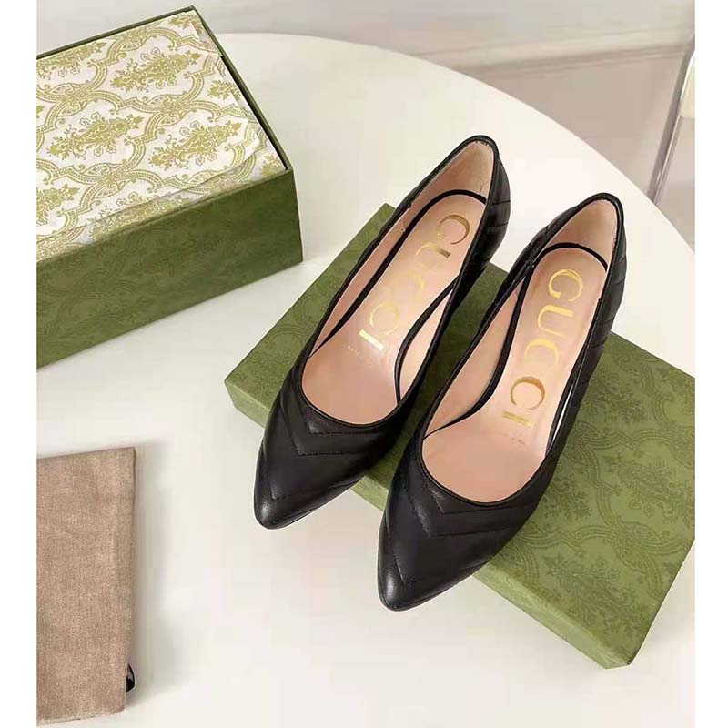 G*u*i gg women matelassé pump black matelassé chevron leather 10 cm heel