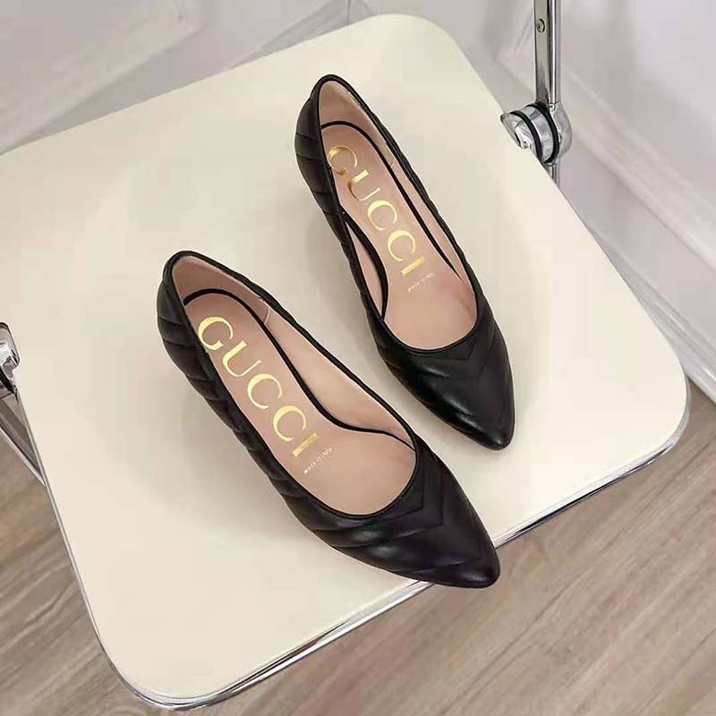 G*u*i gg women matelassé pump black matelassé chevron leather 10 cm heel