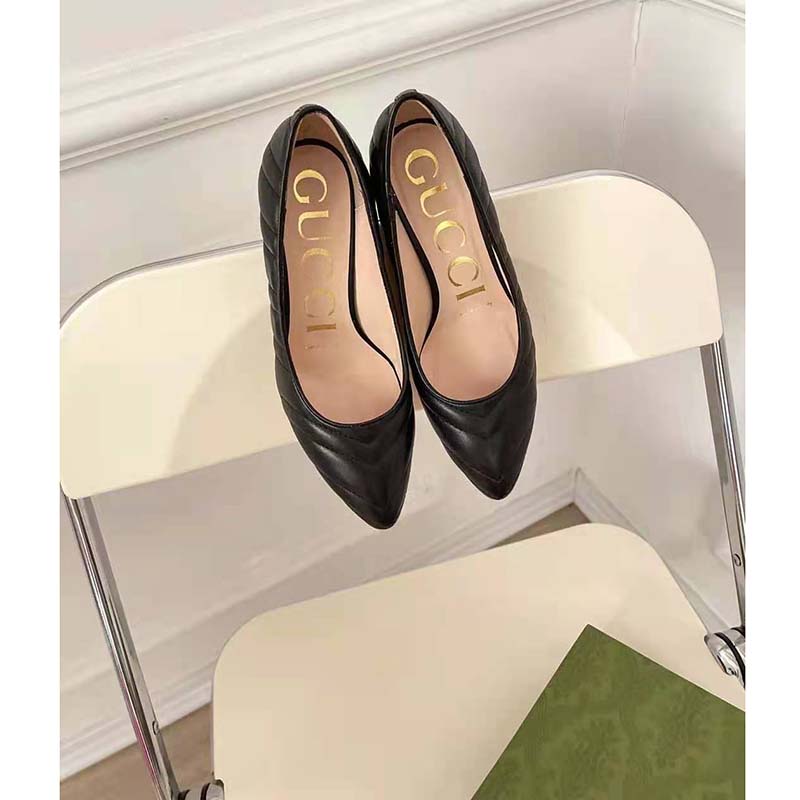 G*u*i gg women matelassé pump black matelassé chevron leather 10 cm heel
