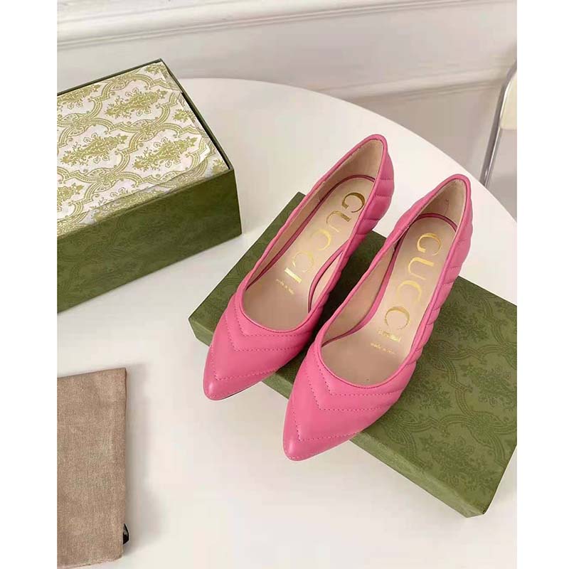 G*u*i gg women matelassé pump pastel pink matelassé chevron leather 10 cm heel
