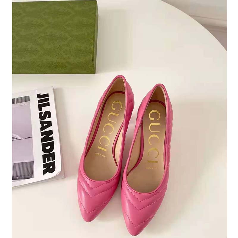 G*u*i gg women matelassé pump pastel pink matelassé chevron leather 10 cm heel