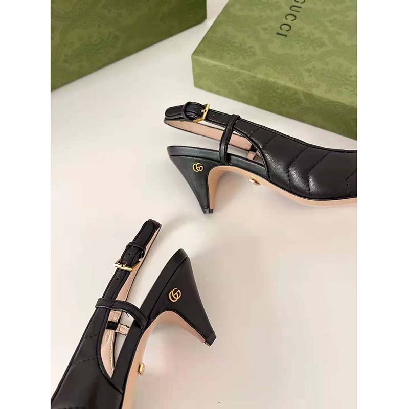 G*u*i gg women matelassé sling back black matelassé chevron leather 7 cm heel