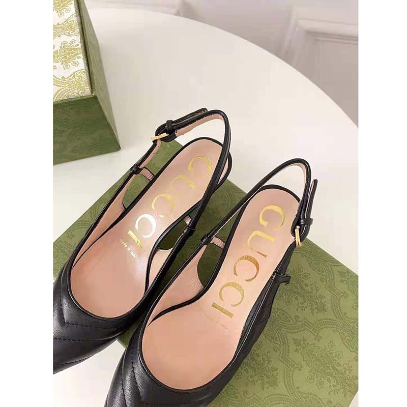G*u*i gg women matelassé sling back black matelassé chevron leather 7 cm heel