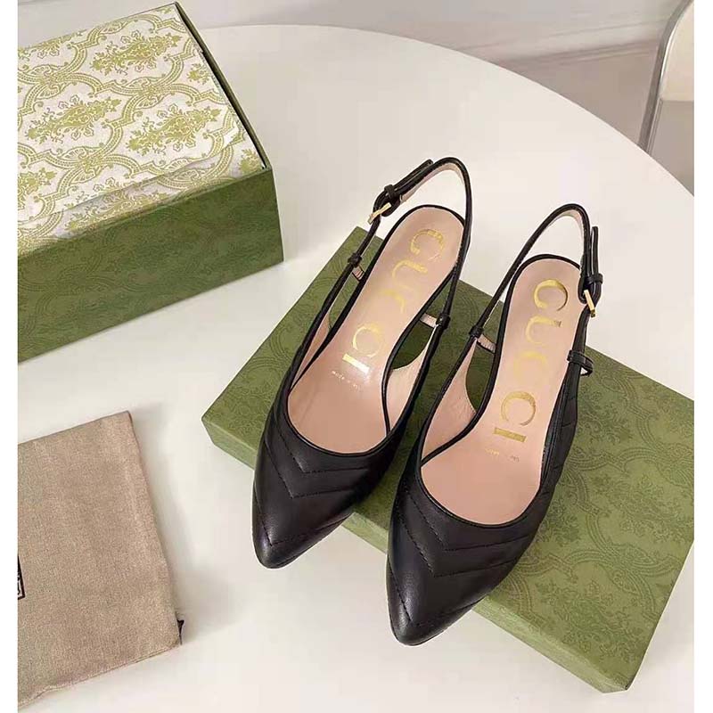 G*u*i gg women matelassé sling back black matelassé chevron leather 7 cm heel