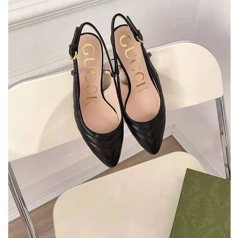G*u*i gg women matelassé sling back black matelassé chevron leather 7 cm heel