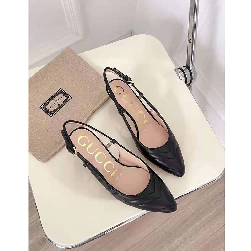 G*u*i gg women matelassé sling back black matelassé chevron leather 7 cm heel