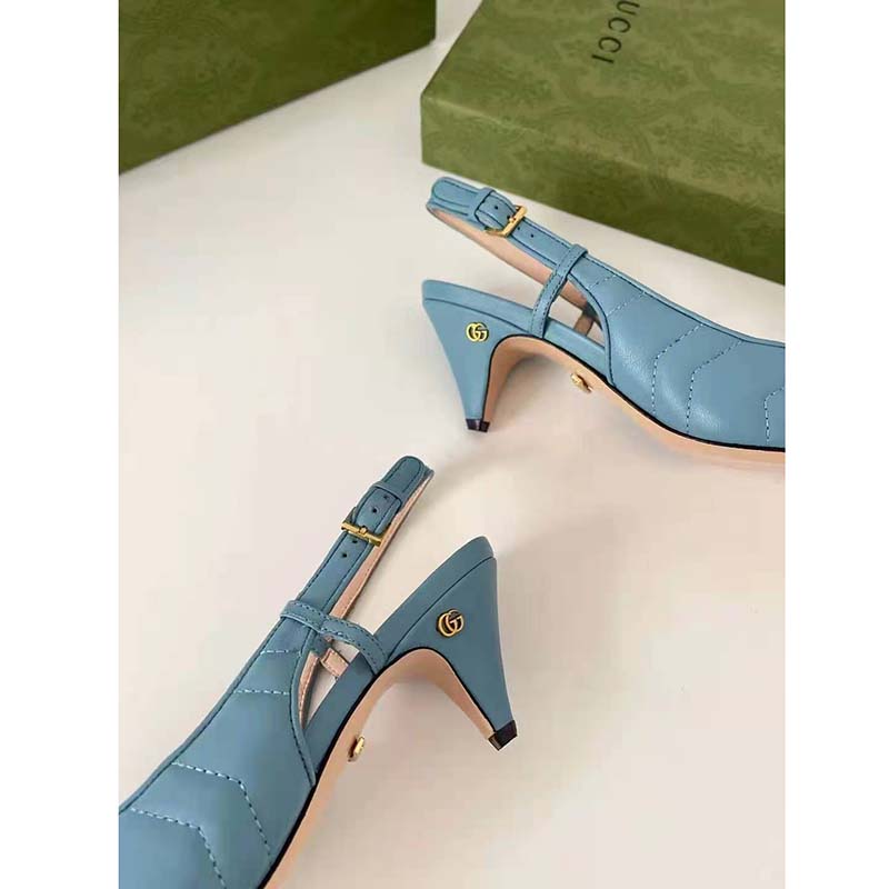 G*u*i gg women matelassé sling back pastel blue matelassé chevron leather 7 cm heel