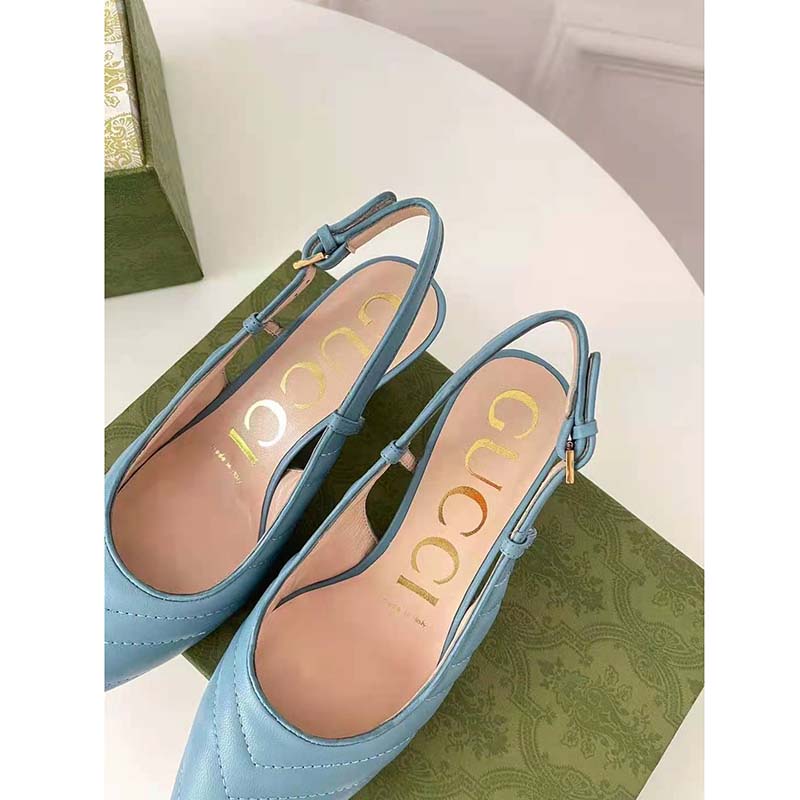 G*u*i gg women matelassé sling back pastel blue matelassé chevron leather 7 cm heel