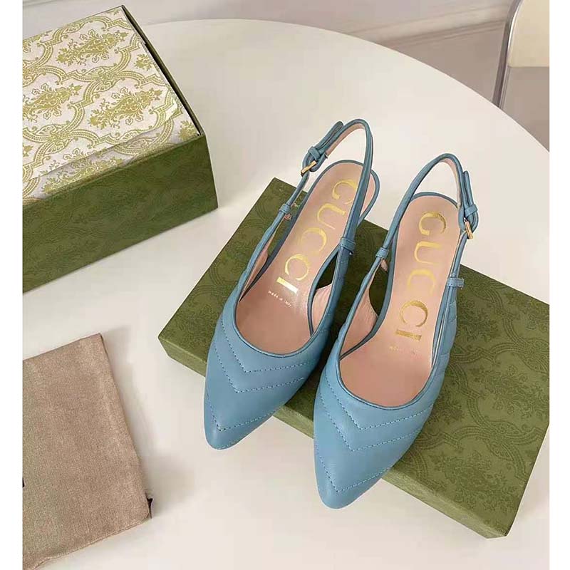 G*u*i gg women matelassé sling back pastel blue matelassé chevron leather 7 cm heel