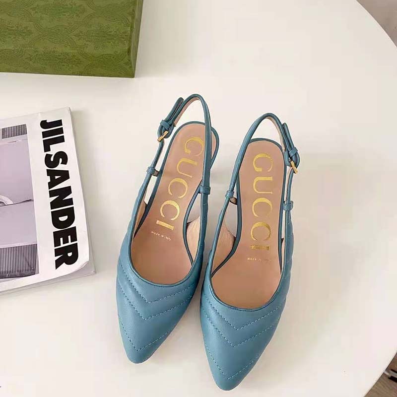G*u*i gg women matelassé sling back pastel blue matelassé chevron leather 7 cm heel