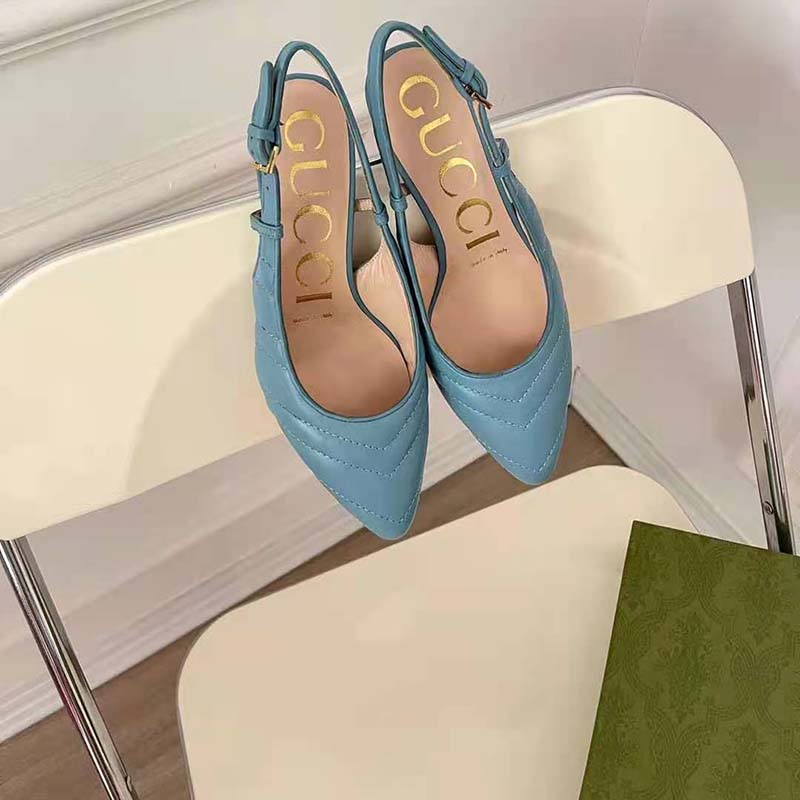 G*u*i gg women matelassé sling back pastel blue matelassé chevron leather 7 cm heel