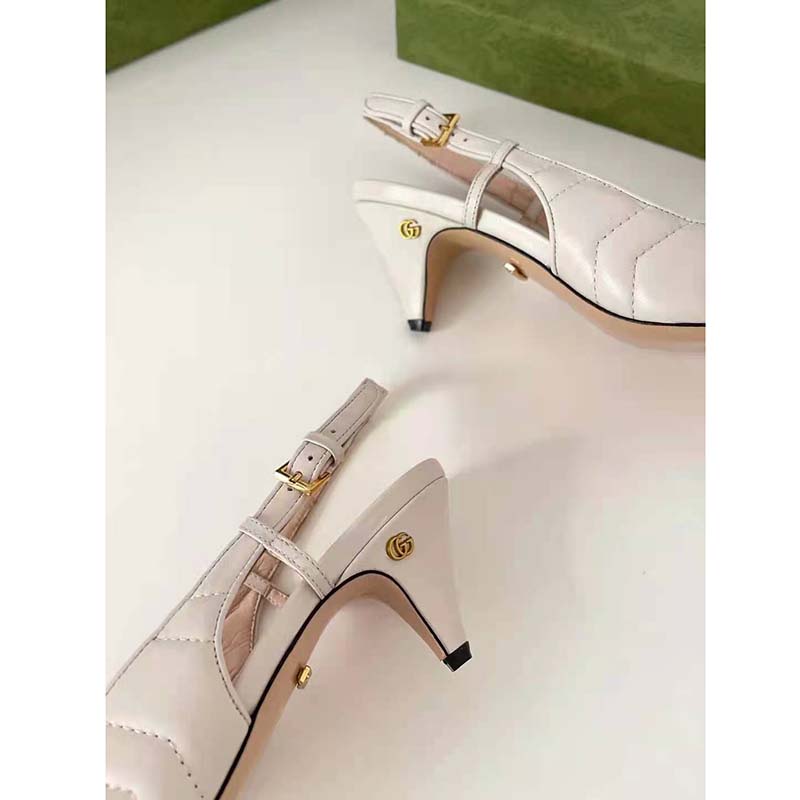 G*u*i gg women matelassé sling back white matelassé chevron leather 7 cm heel