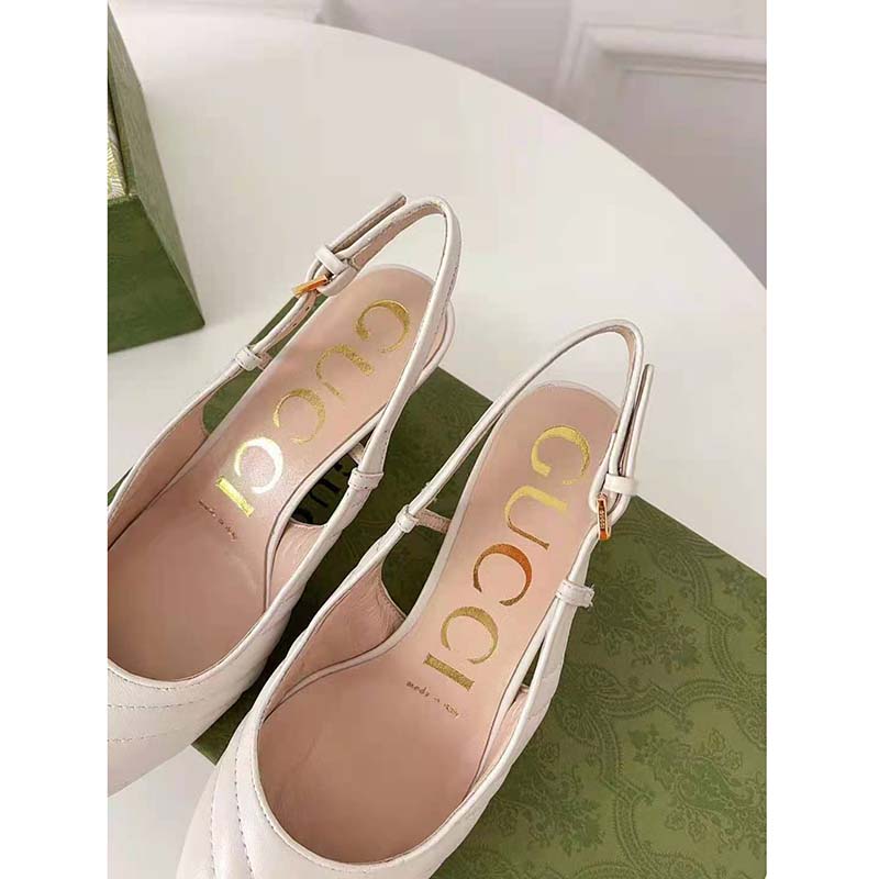 G*u*i gg women matelassé sling back white matelassé chevron leather 7 cm heel