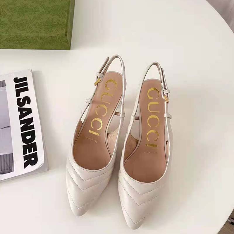 G*u*i gg women matelassé sling back white matelassé chevron leather 7 cm heel