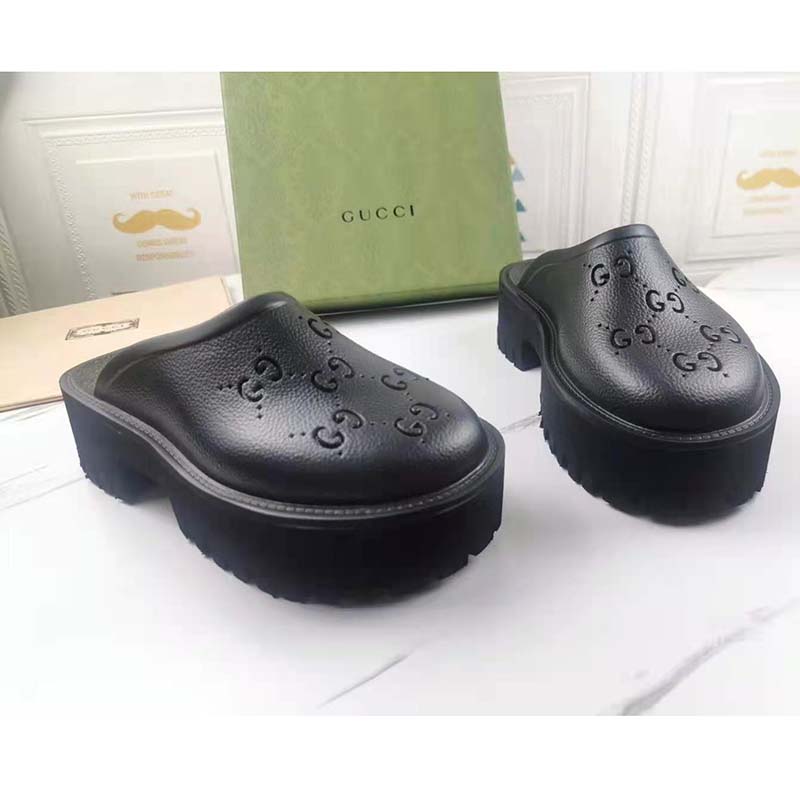 G*u*i gg women platform perforated g sandal black perforated gg rubber
