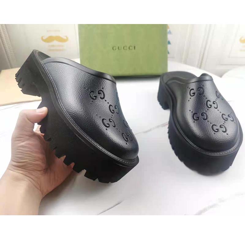 G*u*i gg women platform perforated g sandal black perforated gg rubber