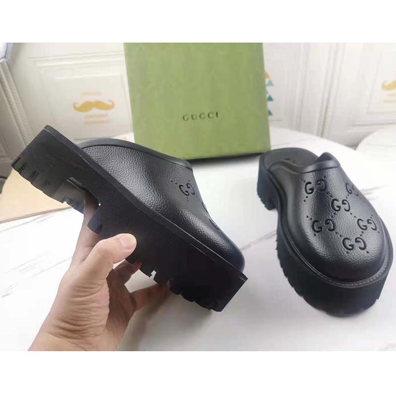 G*u*i gg women platform perforated g sandal black perforated gg rubber