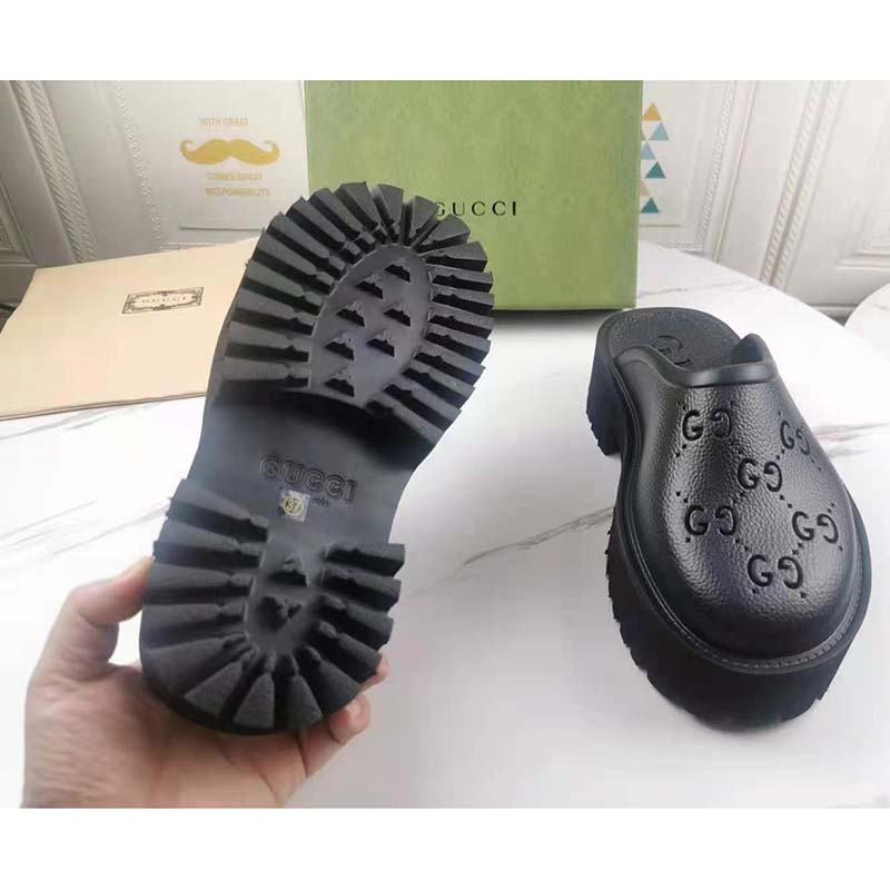 G*u*i gg women platform perforated g sandal black perforated gg rubber