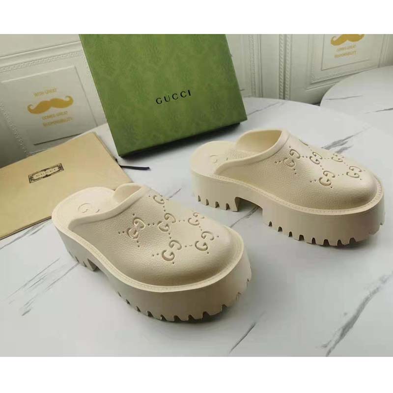 G*u*i gg women platform perforated g sandal white perforated gg rubber