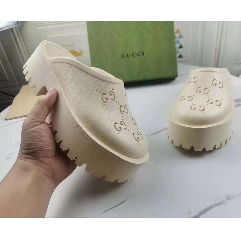G*u*i gg women platform perforated g sandal white perforated gg rubber