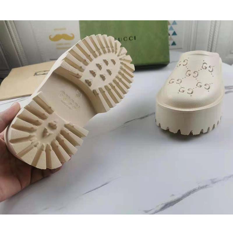 G*u*i gg women platform perforated g sandal white perforated gg rubber