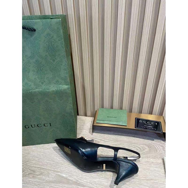 G*u*i gg women pump with bamboo horsebit black leather