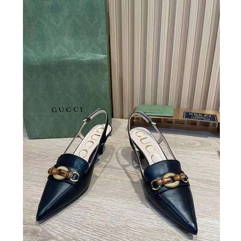 G*u*i gg women pump with bamboo horsebit black leather