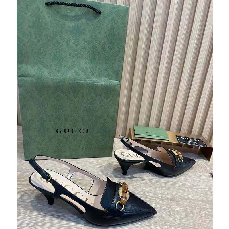G*u*i gg women pump with bamboo horsebit black leather