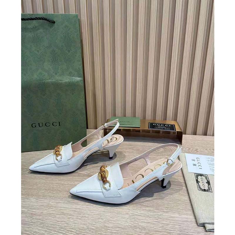 G*u*i gg women pump with bamboo horsebit white leather