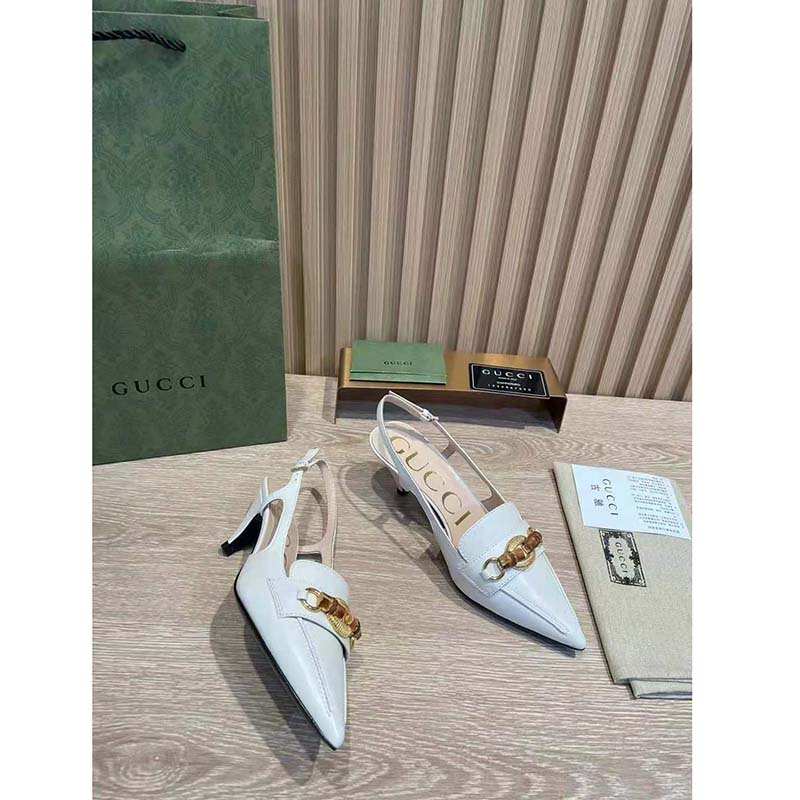 G*u*i gg women pump with bamboo horsebit white leather