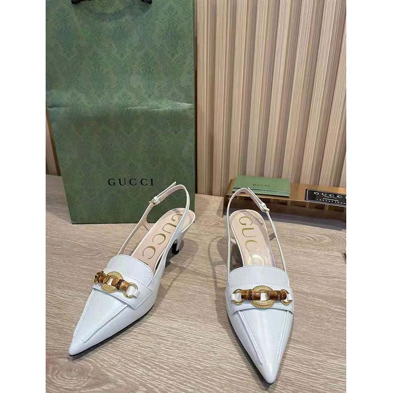 G*u*i gg women pump with bamboo horsebit white leather