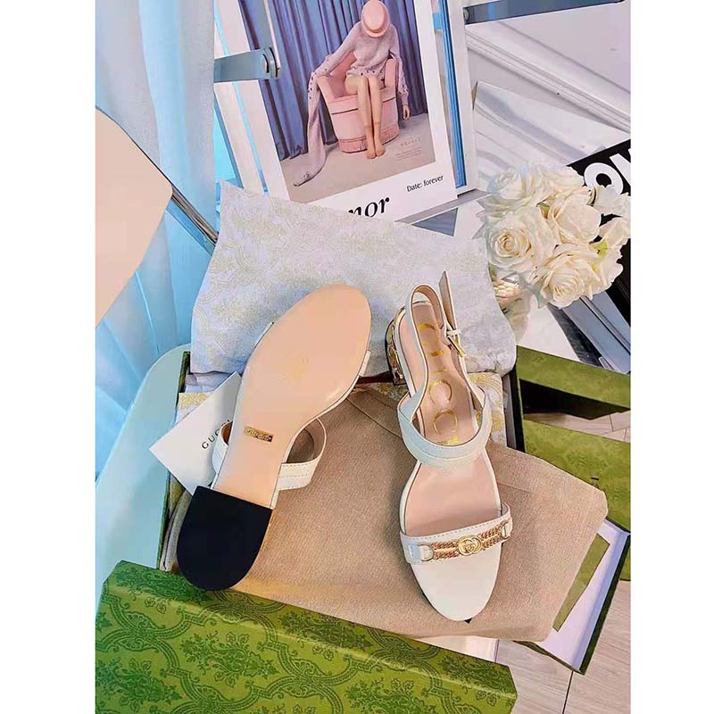G*u*i gg women sandal with chain-shaped heel butter colored leather with off-white