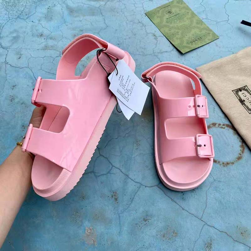 G*u*i gg women sandal with mini double g pink rubber