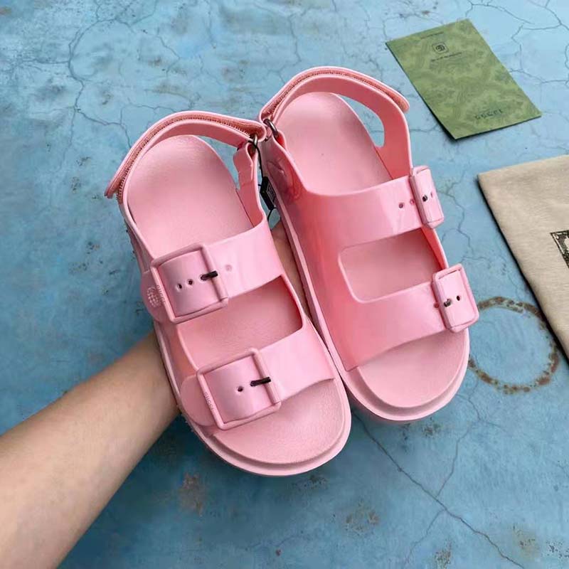 G*u*i gg women sandal with mini double g pink rubber