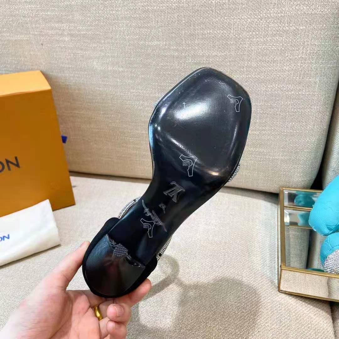 Louis Vuitton LV Women Appeal Sandal Black Suede Baby Goat Leather and Strass