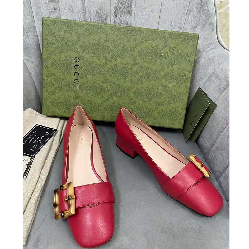 G*u*i gg women ballet flat with bamboo buckle dark red leather