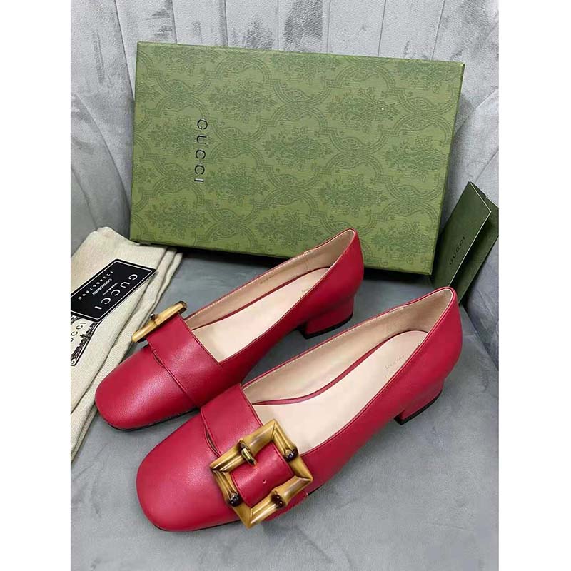G*u*i gg women ballet flat with bamboo buckle dark red leather