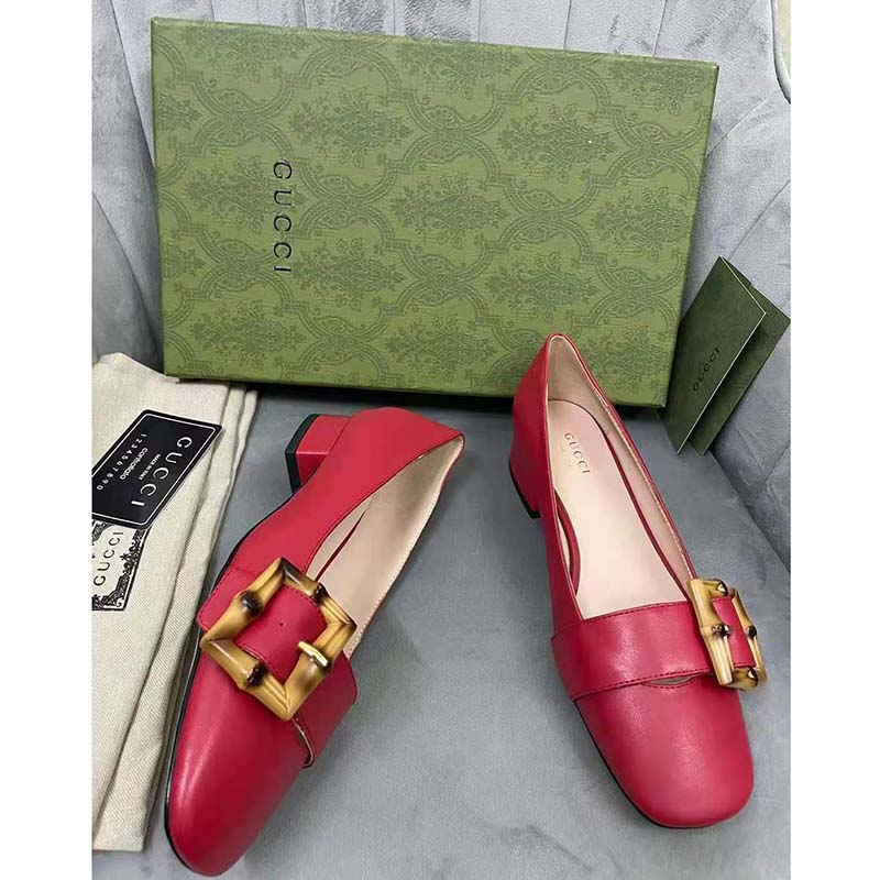 G*u*i gg women ballet flat with bamboo buckle dark red leather