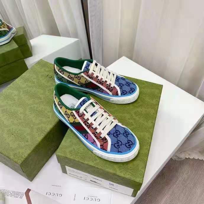 G*u*i gg unisex G*u*i tennis 1977 gg multicolor sneaker green and blue gg canvas