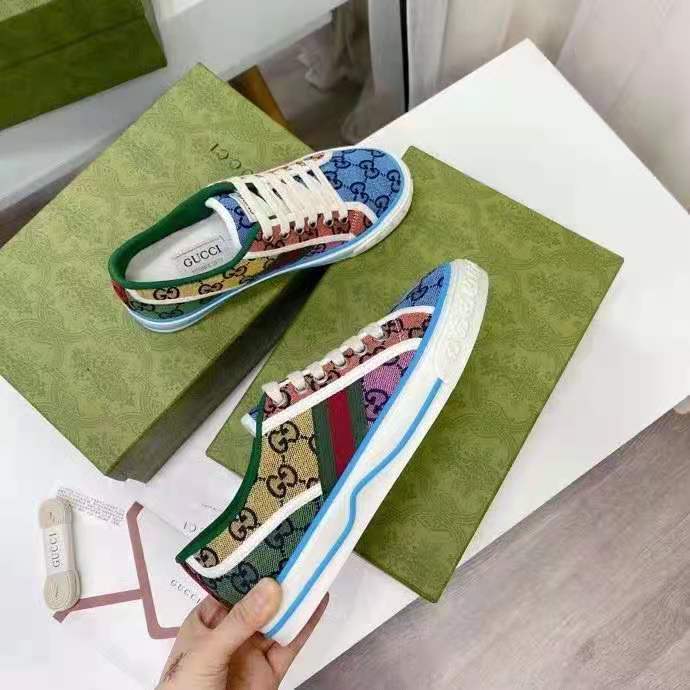 G*u*i gg unisex G*u*i tennis 1977 gg multicolor sneaker green and blue gg canvas
