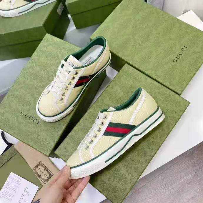 G*u*i gg unisex G*u*i tennis 1977 sneaker butter cotton green and red web