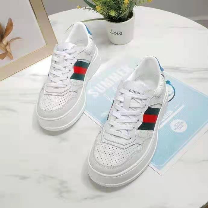 G*u*i gg unisex gg sneaker with web white leather green and red web