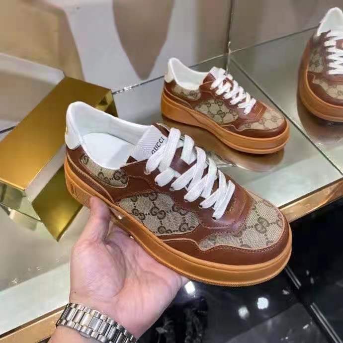 G*u*i gg unisex G*u*i jive sneaker beige and ebony orignal gg canvas brown leather
