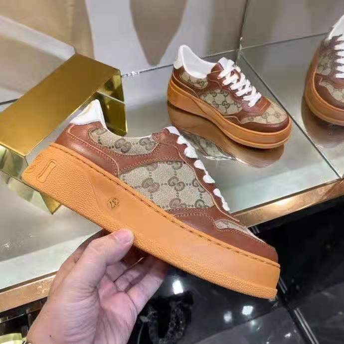 G*u*i gg unisex G*u*i jive sneaker beige and ebony orignal gg canvas brown leather