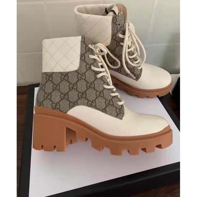 G*u*i gg women’s gg ankle boot beige ebony gg supreme canvas 7 cm heel