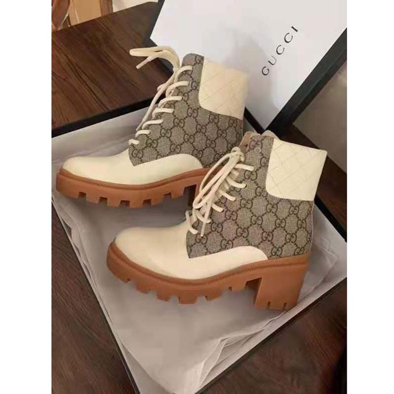 G*u*i gg women’s gg ankle boot beige ebony gg supreme canvas 7 cm heel