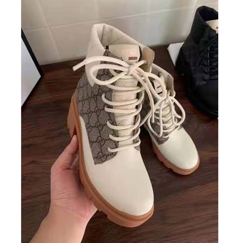 G*u*i gg women’s gg ankle boot beige ebony gg supreme canvas 7 cm heel