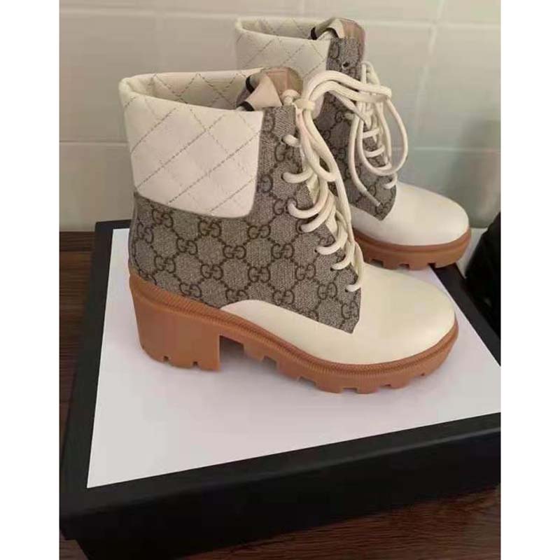G*u*i gg women’s gg ankle boot beige ebony gg supreme canvas 7 cm heel